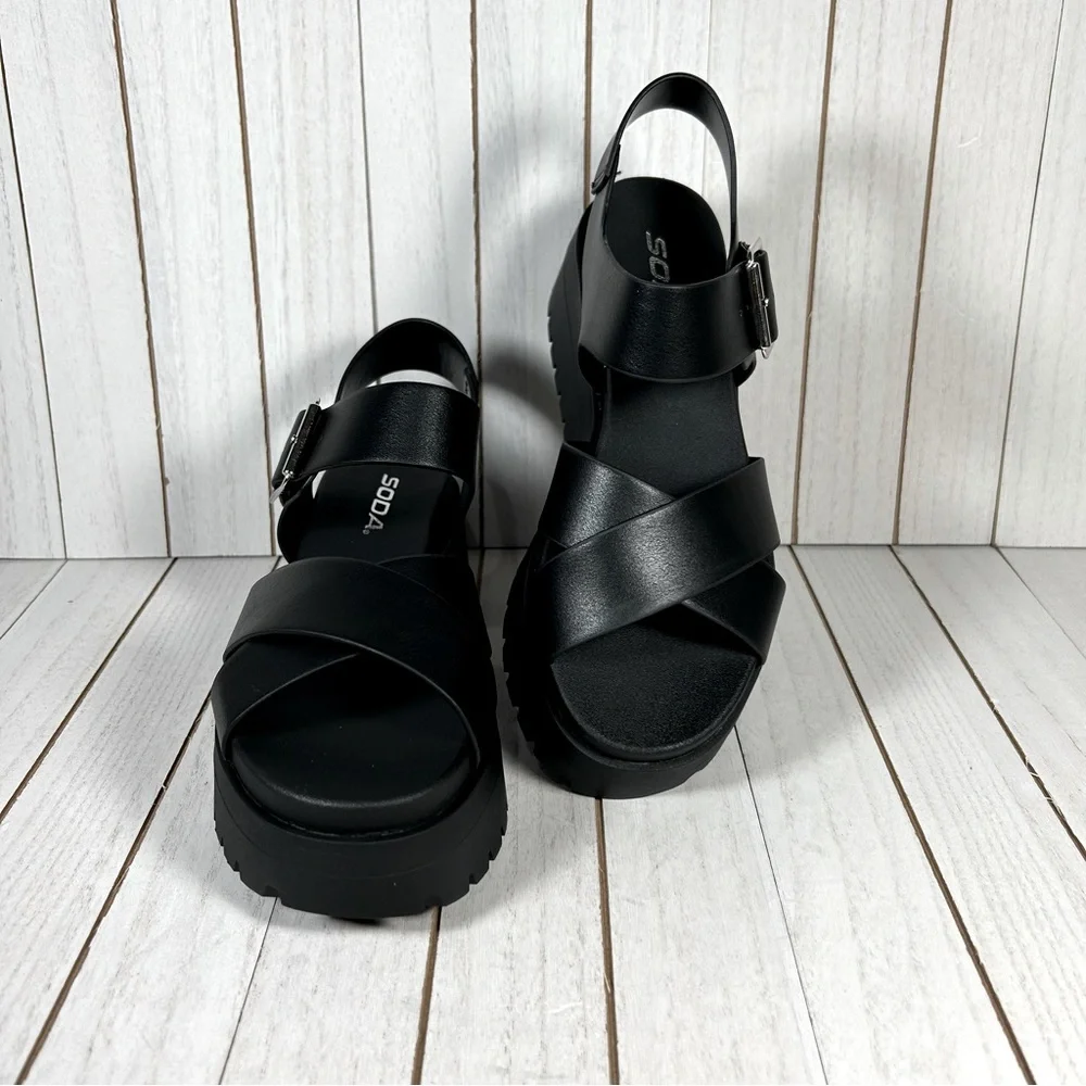 Soda Black Platform Sandals